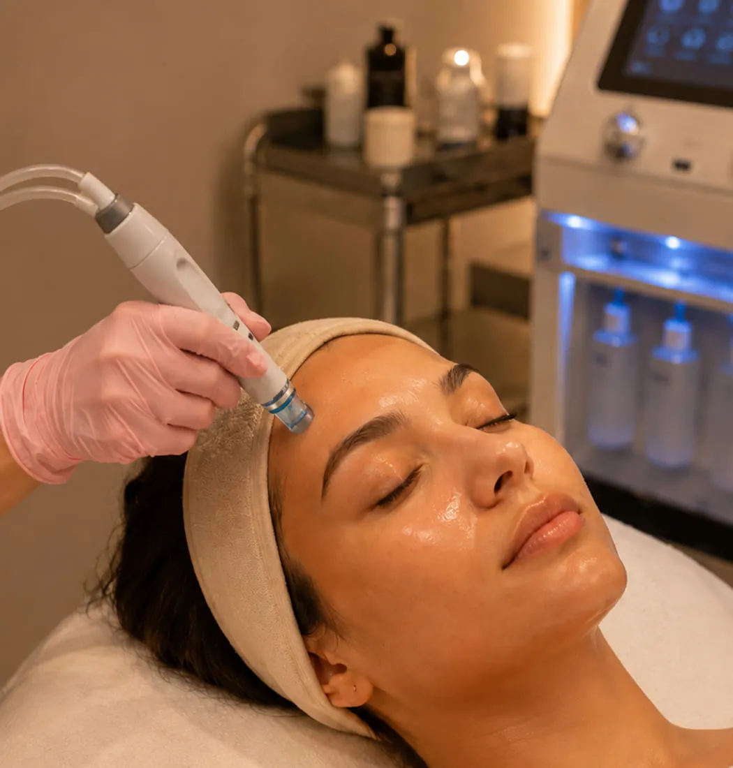 A hydrodermabrasion treatment in progress