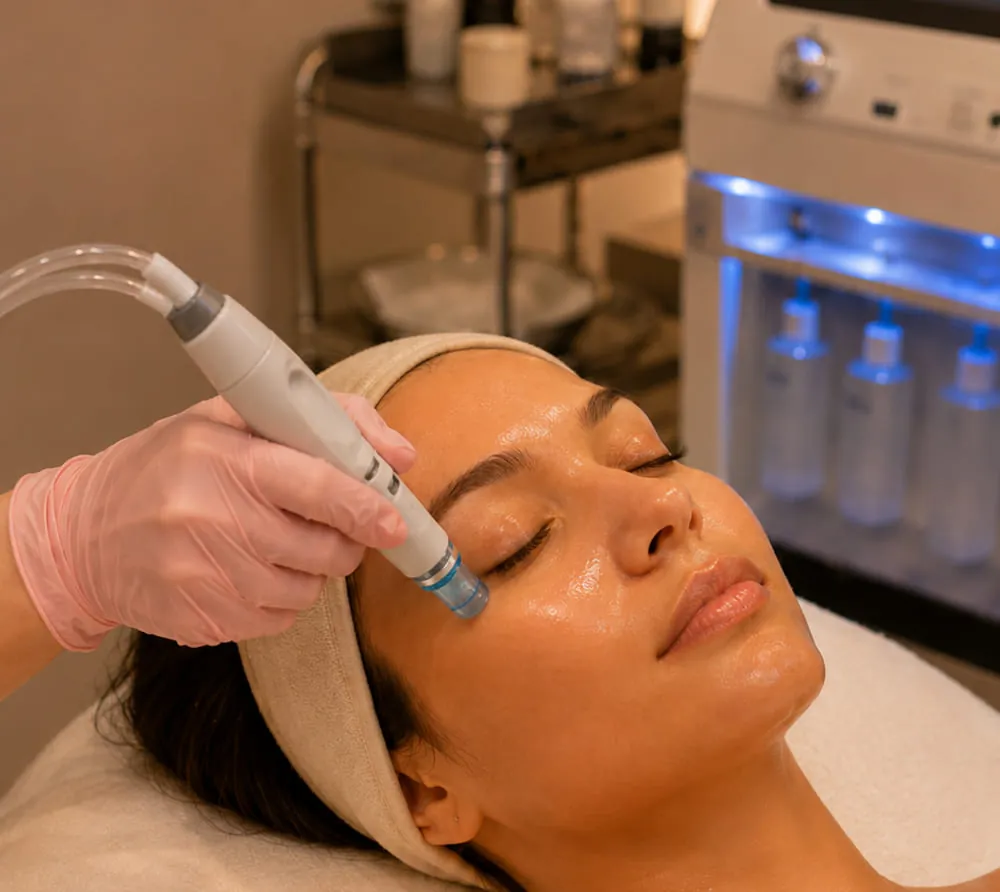 A hydrodermabrasion facial treatment in progress